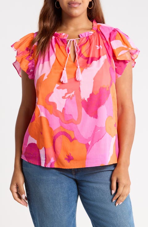 Merim Deniza Floral Split Neck Cotton Top