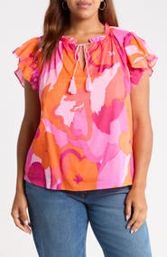 SUGARLIPS Merim Deniza Floral Split Neck Cotton Top