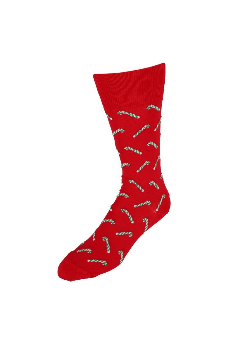 Candy Cane Lane Novelty Mid Calf Mercerized Cotton Socks, Main, color, Red
