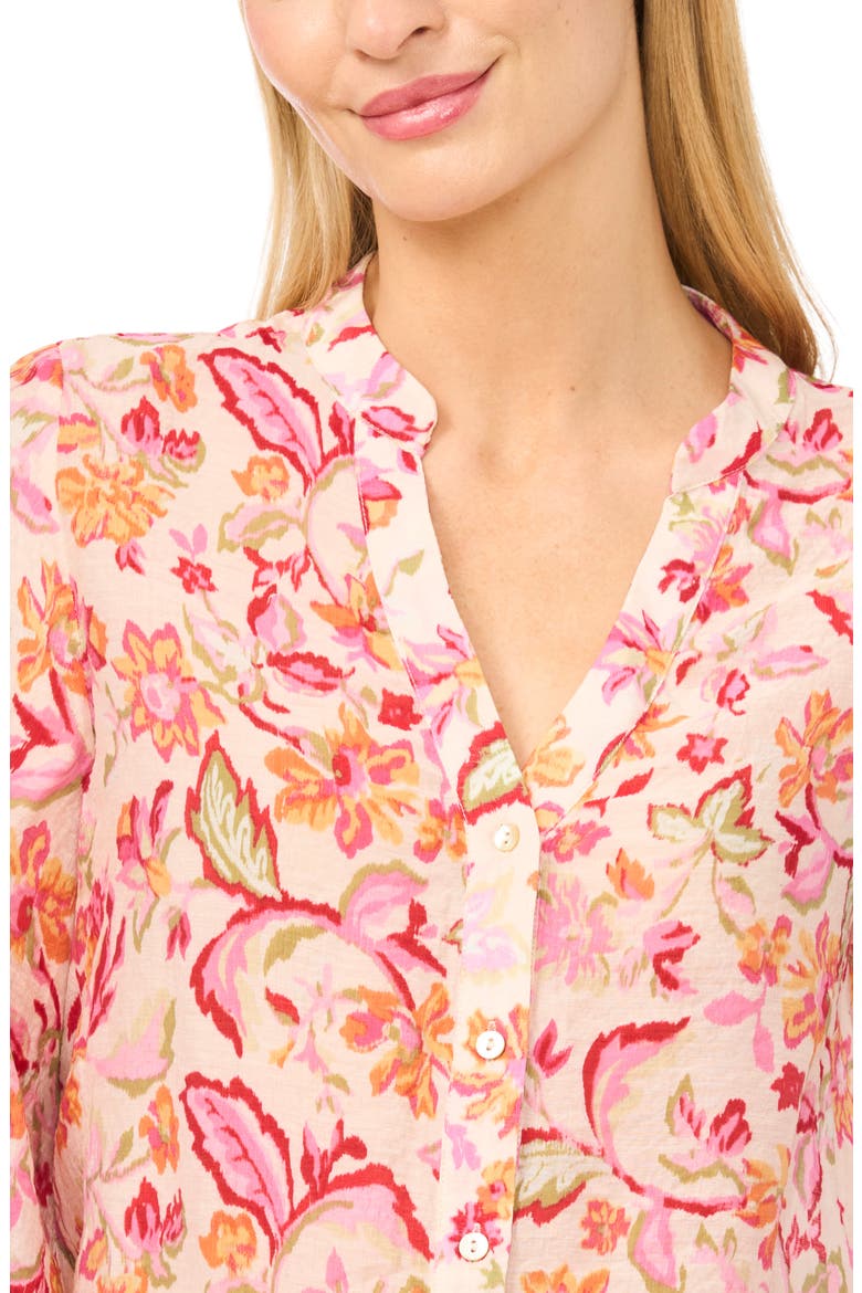 Floral Three Quarter Sleeve Button-Up Shirt, Alternate, color, MAGENTA