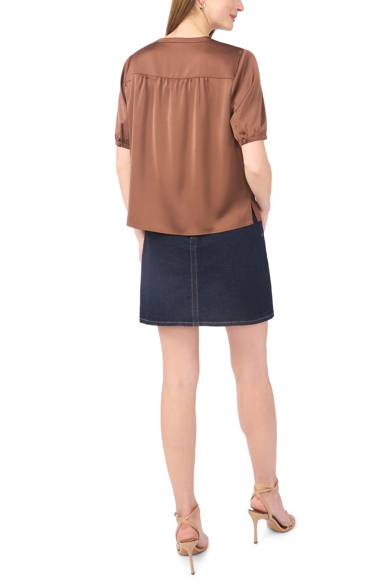 Tie Front Satin Top, Alternate, color, COCOA