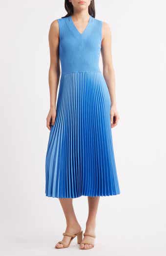 BOSS Farrah Slit Shoulder Mixed Media Midi Dress