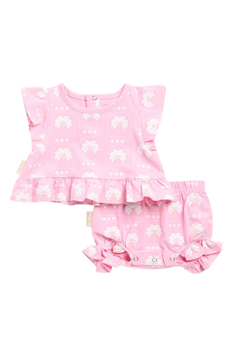 TINY TRIBE Palm Frill Top & Bloomers Set, Main, color, Pink