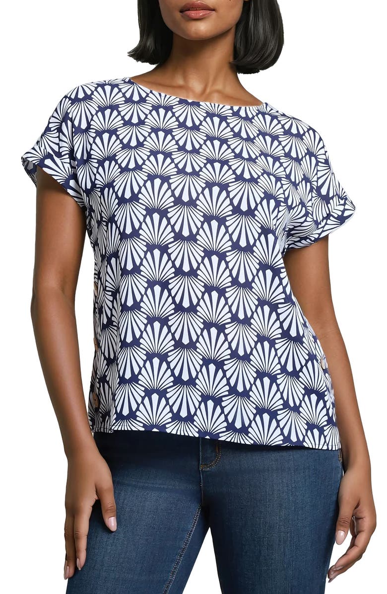 Jones New York Print Side Button Detail Crepe Top, Main, color, 