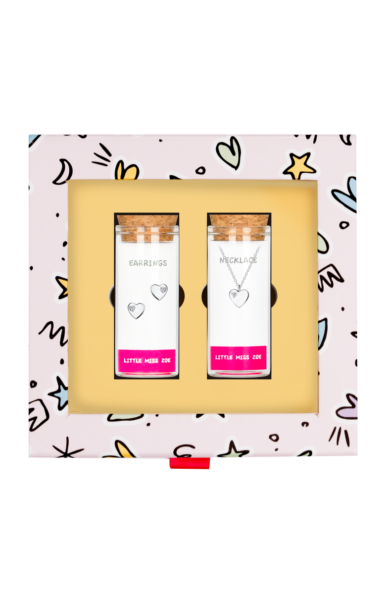 Little Miss Zoe Kids' Heart Necklace and Earrings Gift Set, Main, color, Silver