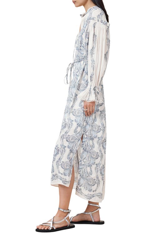Allsaints Womens Delphine Floral-print Linen-blend Midi Shirt Dress Lita Soft Blue In Lita Soft Blue