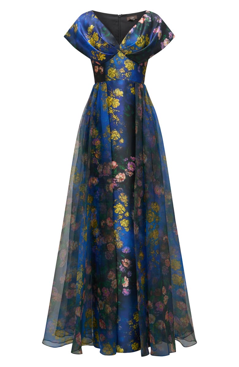 Theia Nadia Floral Print Drape Gown, Alternate, color, 