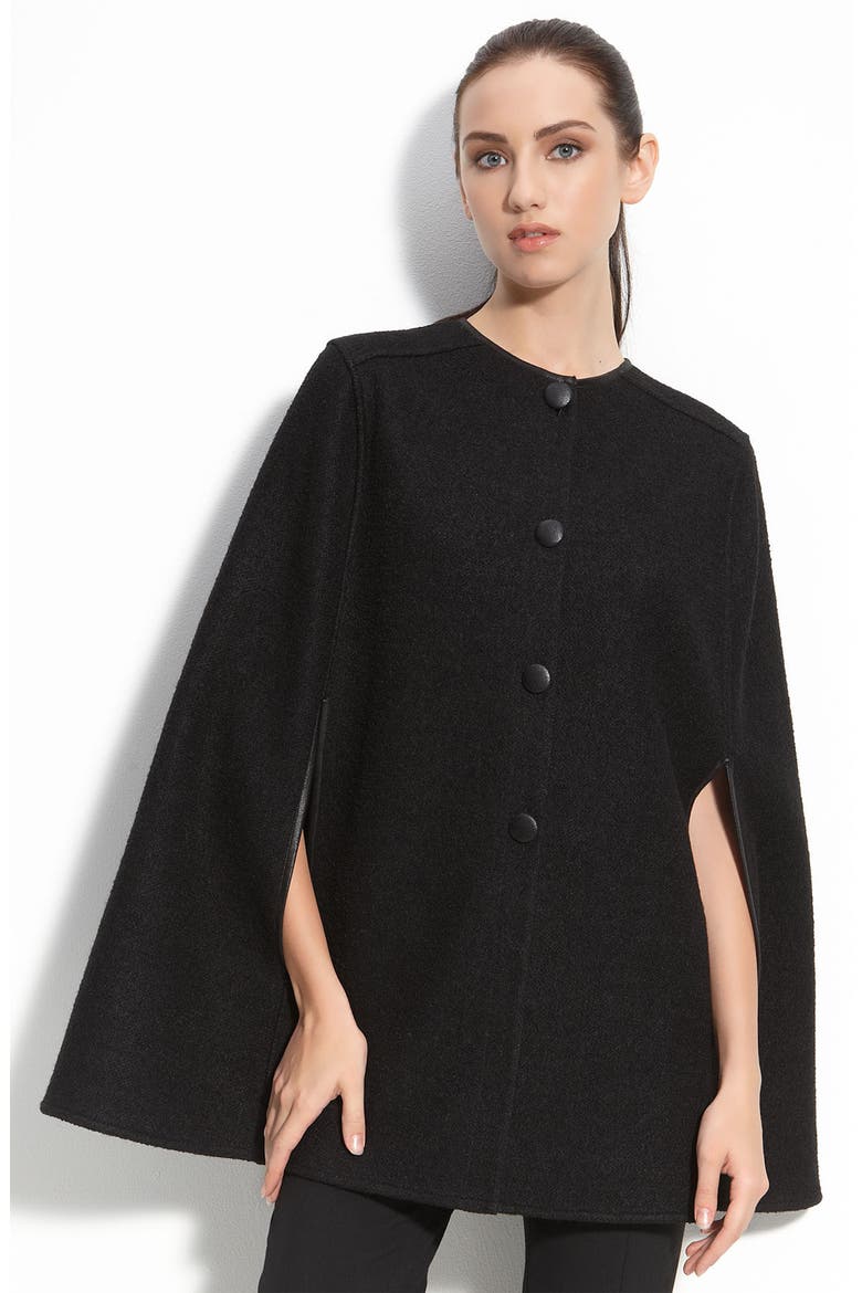 Leather Trim Cape, Main, color, BLACK