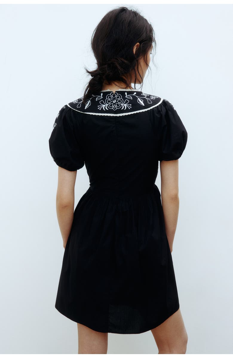 H&M Embroidered Poplin Dress, Alternate, color, Black/Flowers