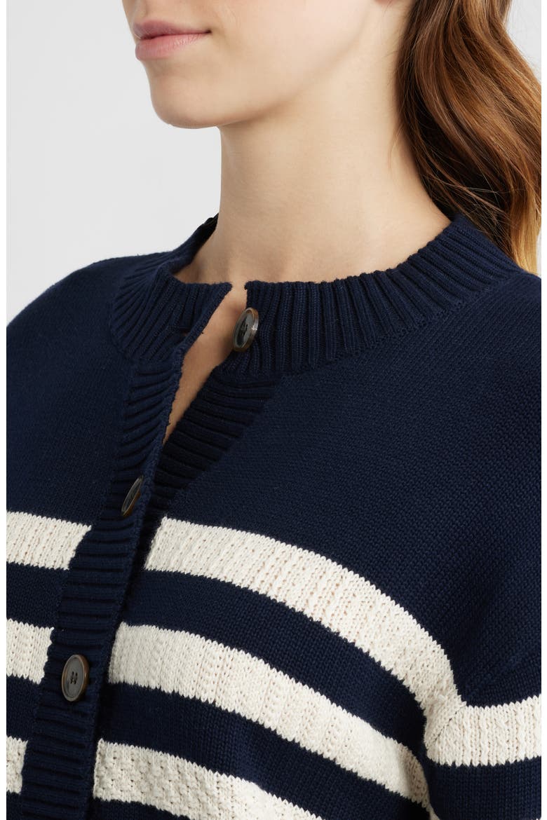 The Variation Stripe Cotton Cardigan, Alternate, color, NAVY MULTI
