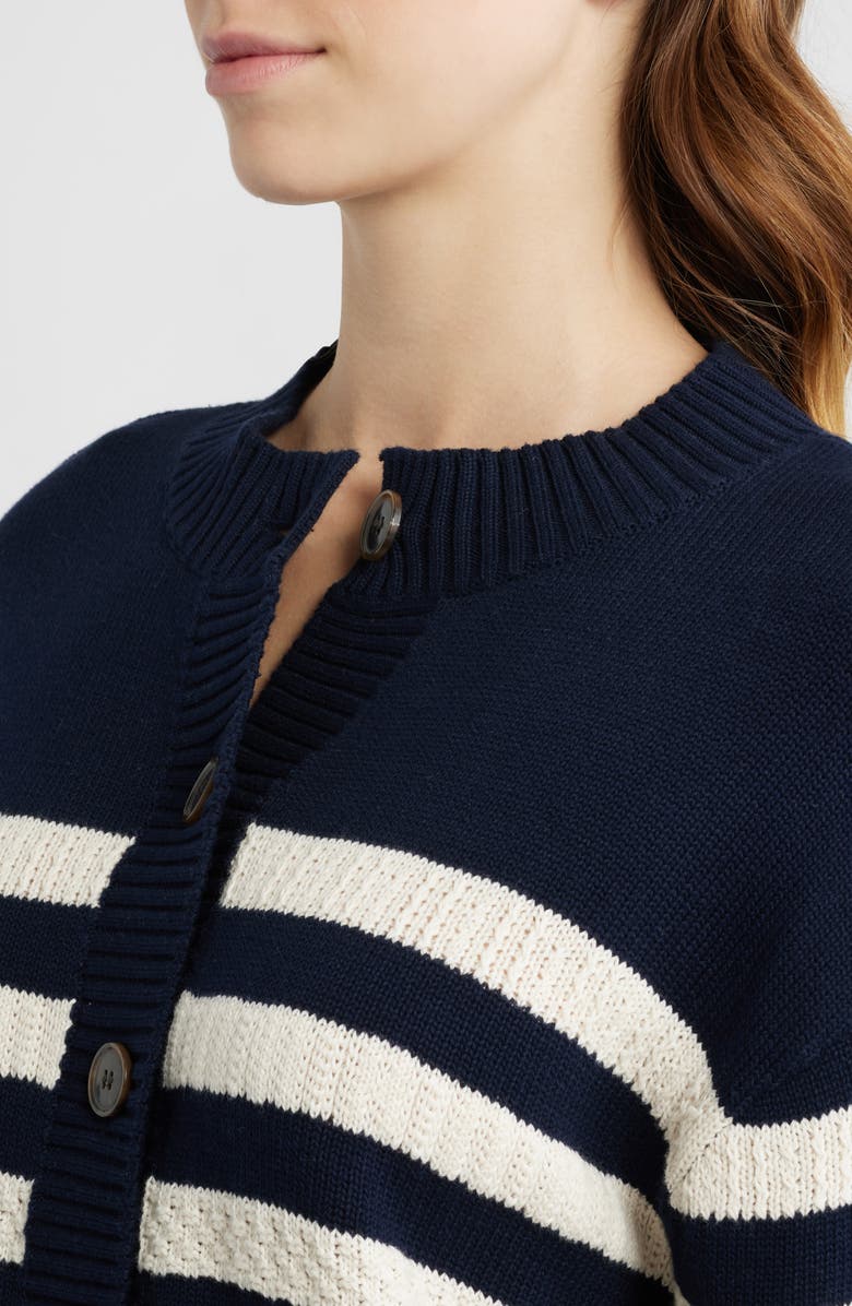FRAME The Variation Stripe Cotton Cardigan, Alternate, color, Navy Multi