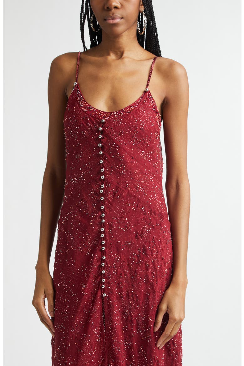Faux Pearl Embellished Chiffon Dress, Alternate, color, RED WINE