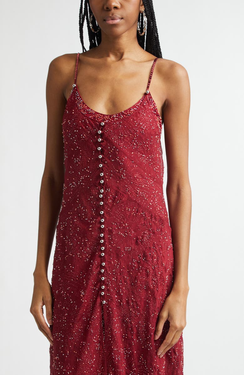 Rabanne Faux Pearl Embellished Chiffon Dress, Alternate, color, Red Wine