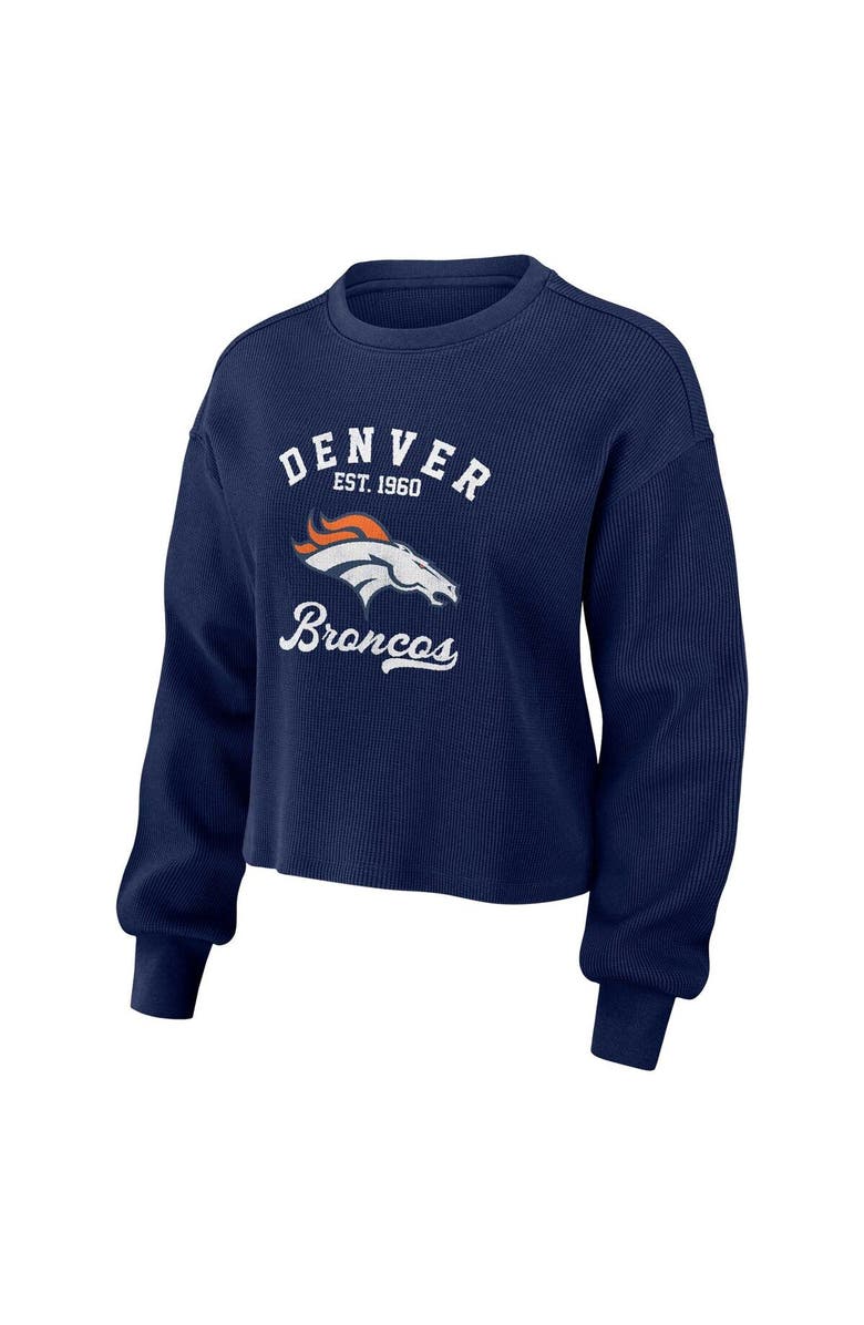 WEAR by Erin Andrews Women's WEAR by Erin Andrews Navy Denver Broncos Waffle Knit Long Sleeve T-Shirt & Shorts Lounge Set, Alternate, color, Navy