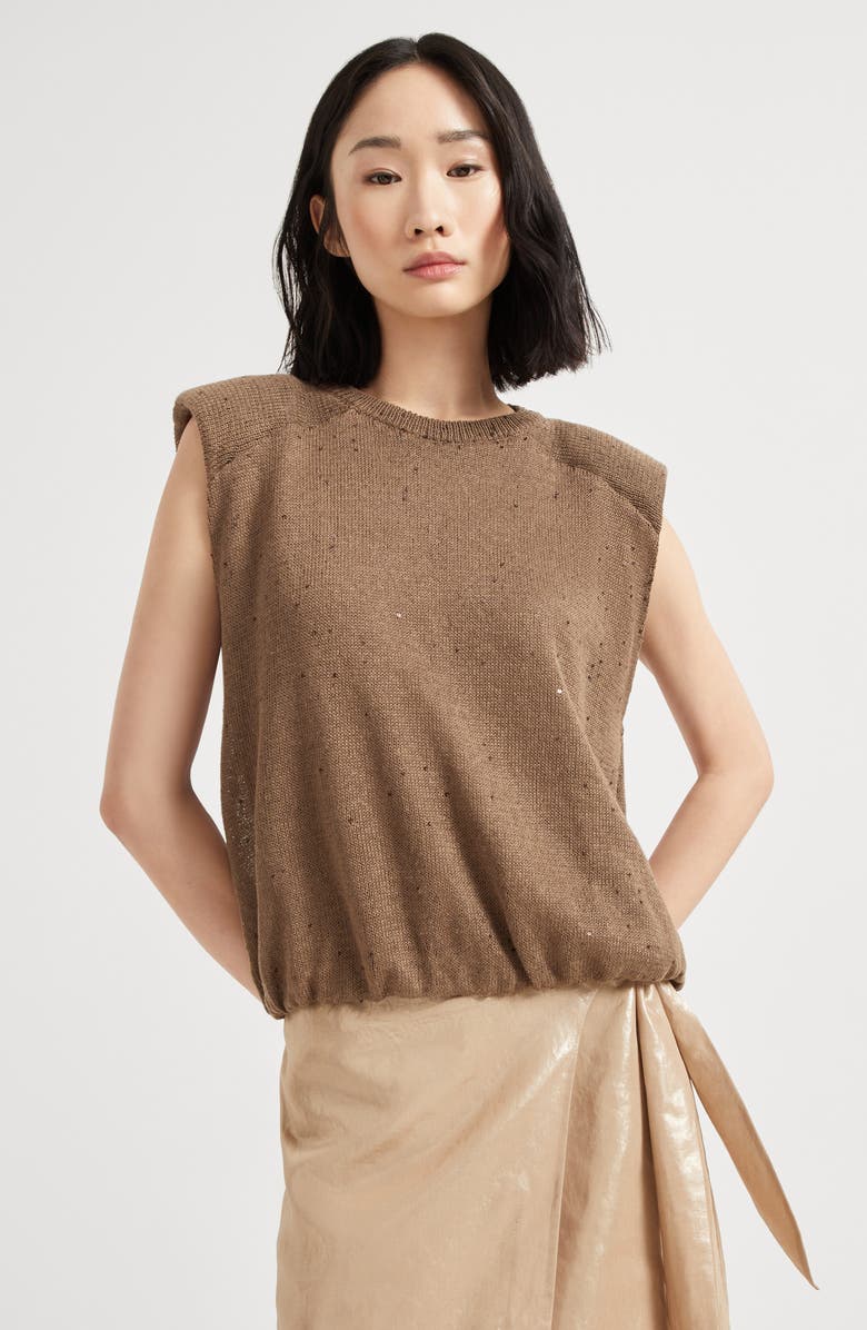 Brunello Cucinelli Linen and silk Diamond yarn vest, Alternate, color, 