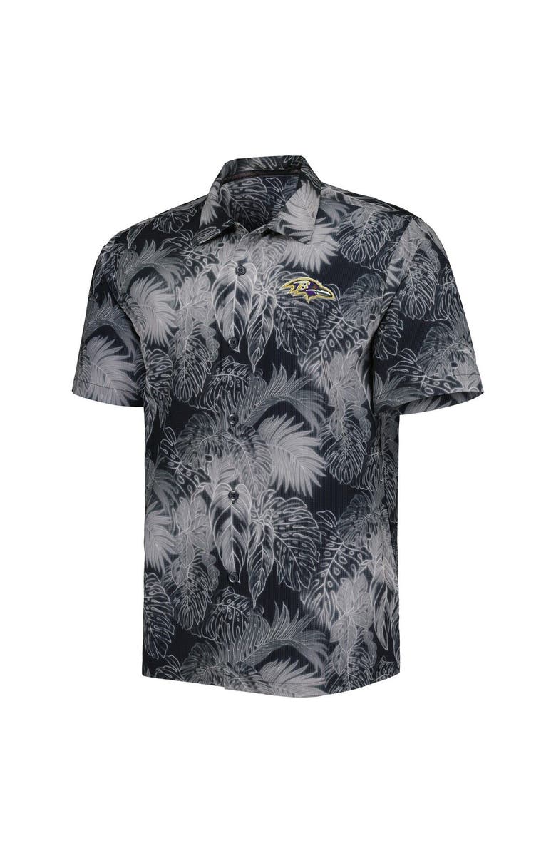 Tommy Bahama Men's Tommy Bahama Black Baltimore Ravens Big & Tall Bahama Coast Luminescent Fronds Camp IslandZone Button-Up Shirt, Alternate, color, 