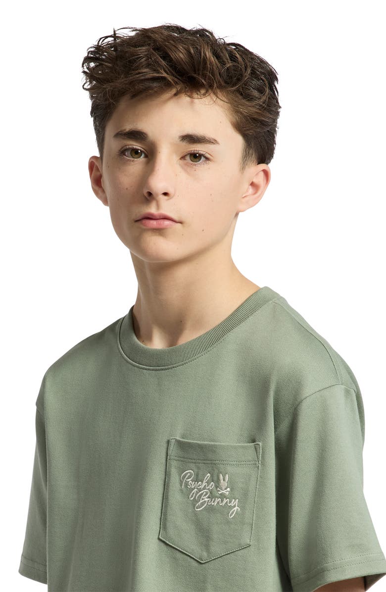 Psycho Bunny Kids' Desert Relaxed Fit Embroidered Heavyweight Pocket T-Shirt, Alternate, color, Sea Spray