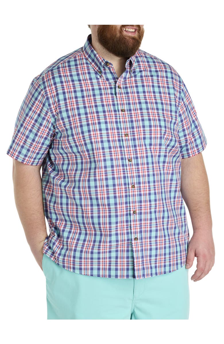 Harbor Bay by DXL Big & Tall Easy-Care Large Plaid Sport Shirt, Main, color, Aqua Multi