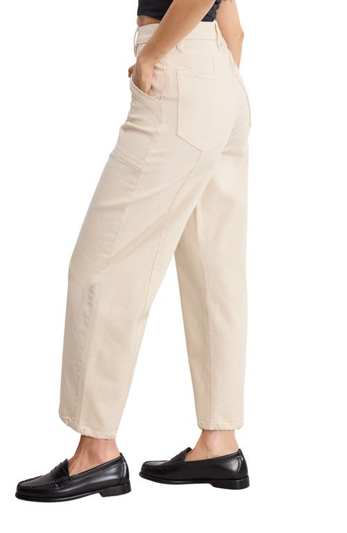 Good American Cotton Blend Canvas Crop Barrel Leg Pants In Neutral