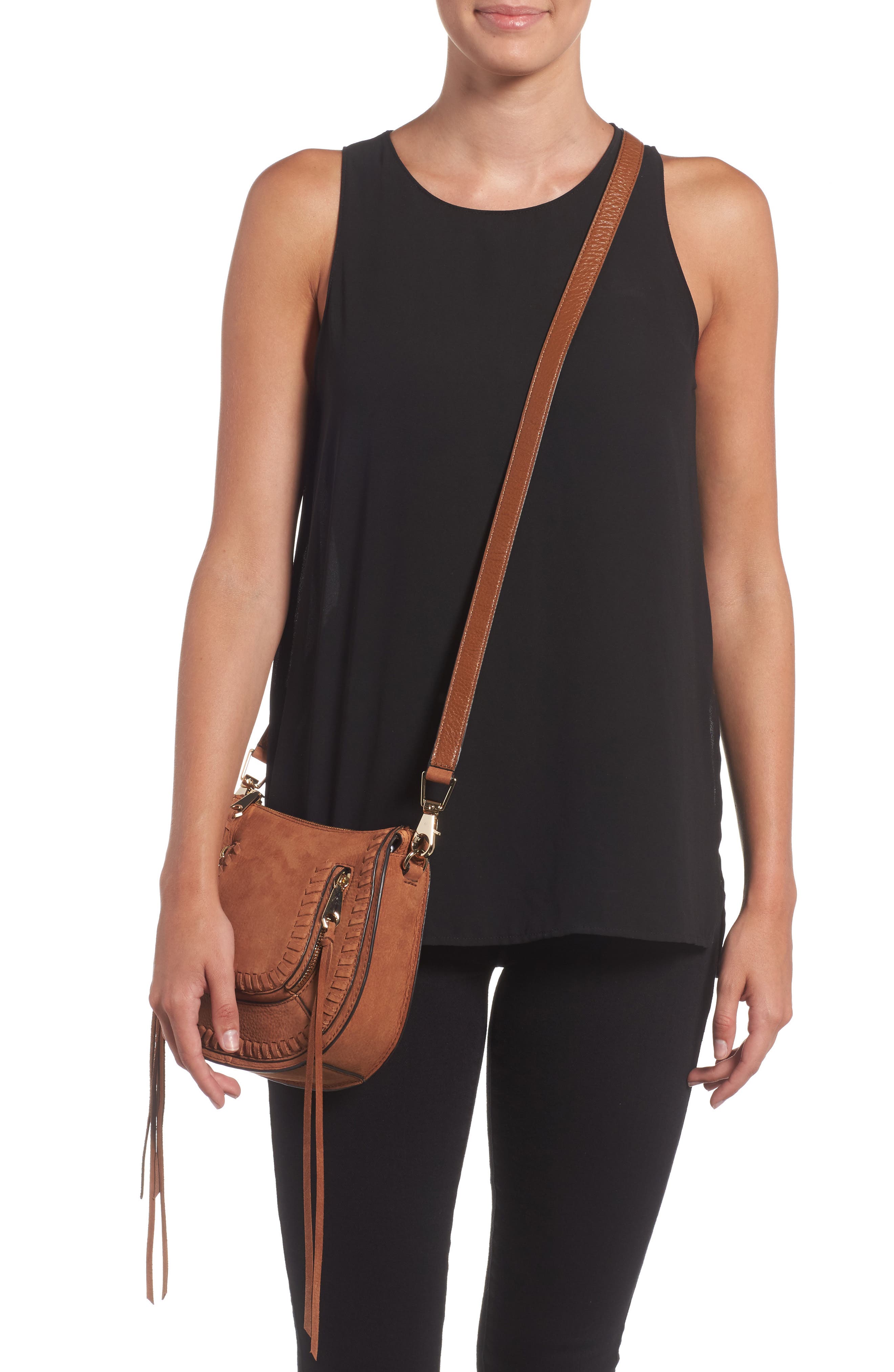 Mini Vanity Saddle Bag, Alternate, color, ALMOND NUBUCK