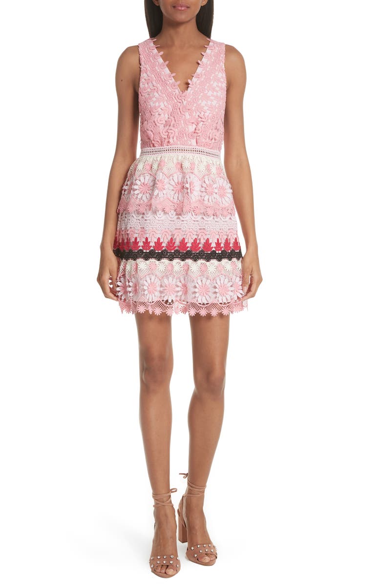 Self-Portrait Stripe Guipure Lace Minidress, Main, color,