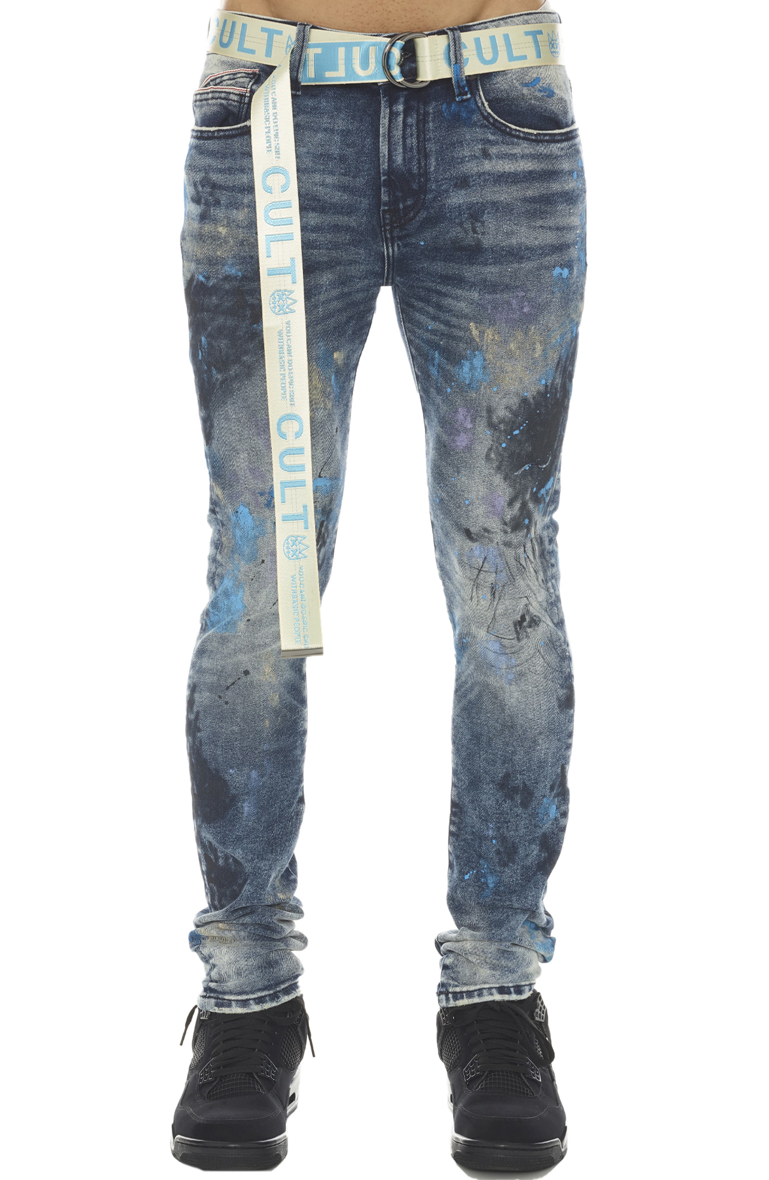 Punk Super Skinny Stretch Jeans with Web Belt