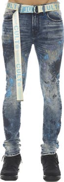 Cult of Individuality Punk Super Skinny Stretch Jeans with Web Belt