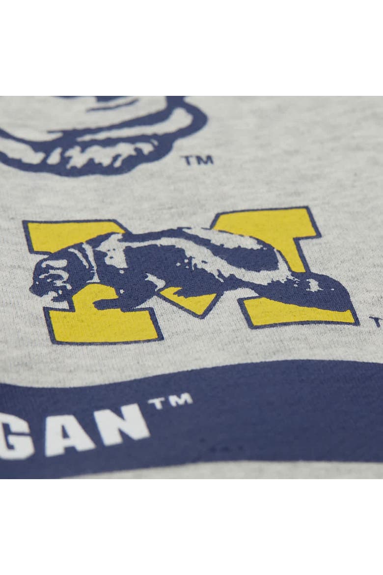 Men's Mitchell & Ness Heather Gray Michigan Wolverines All Over Print Sweatshirt, Alternate, color, Heather Gray