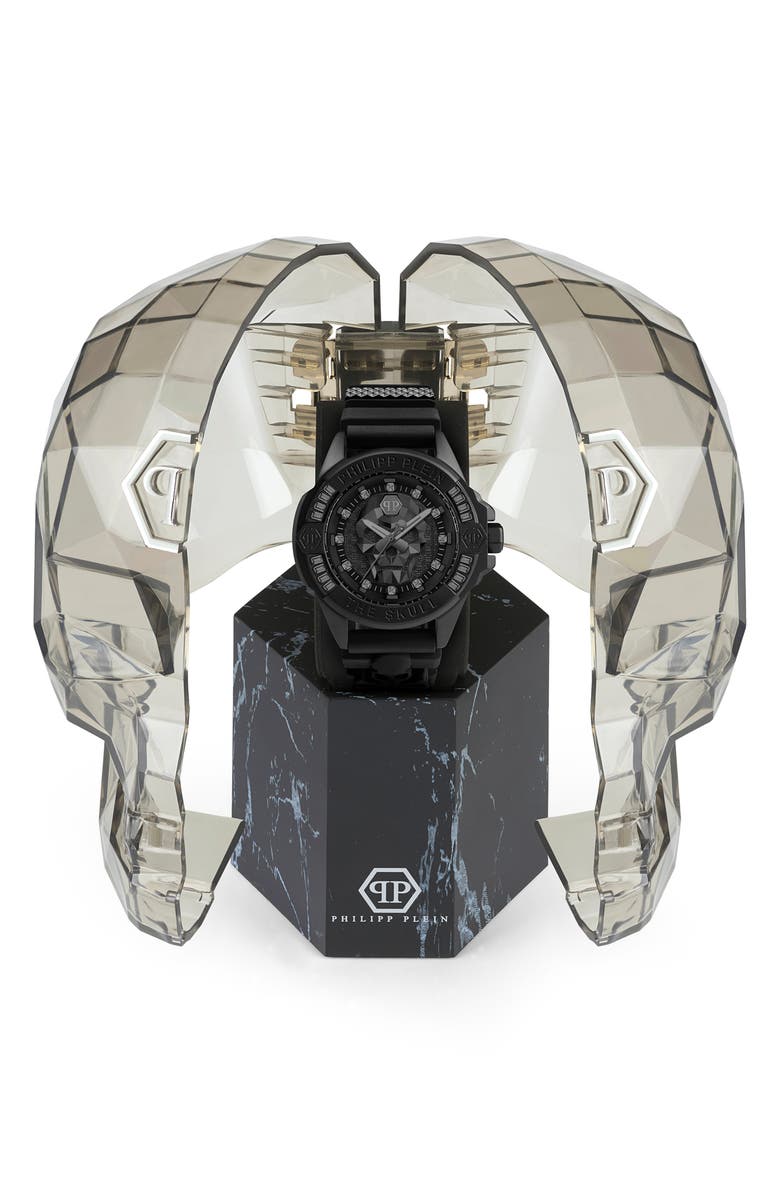 PHILIPP PLEIN The $kull Crystal Silicone Strap Watch, 44mm, Alternate, color, 
