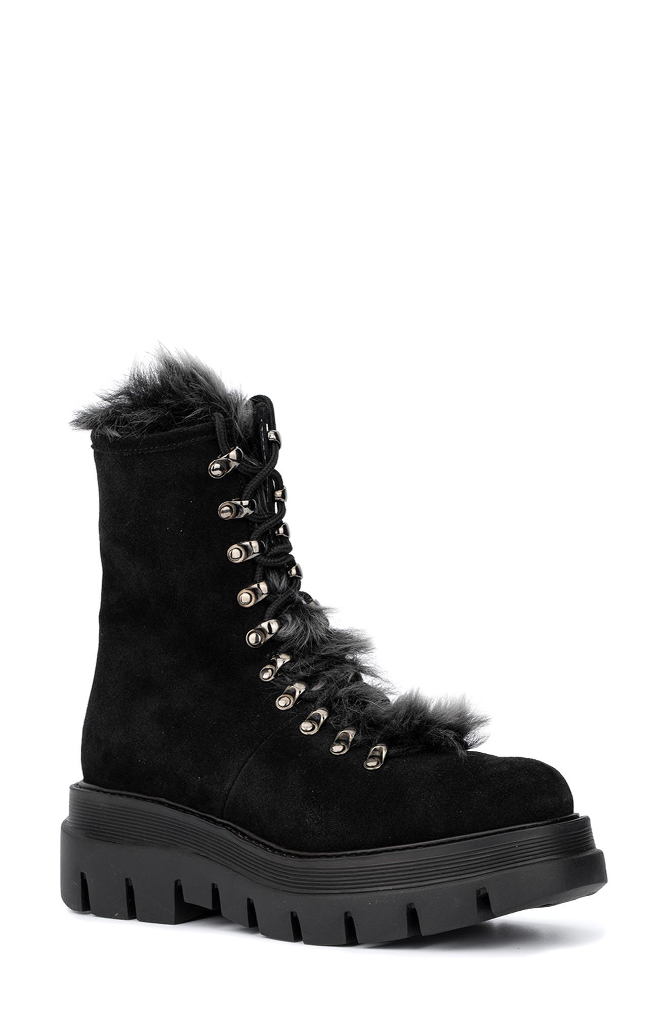 Aquatalia Ivanya Weatherproof Suede & Genuine Shearling Lug Boot, Main, color, 