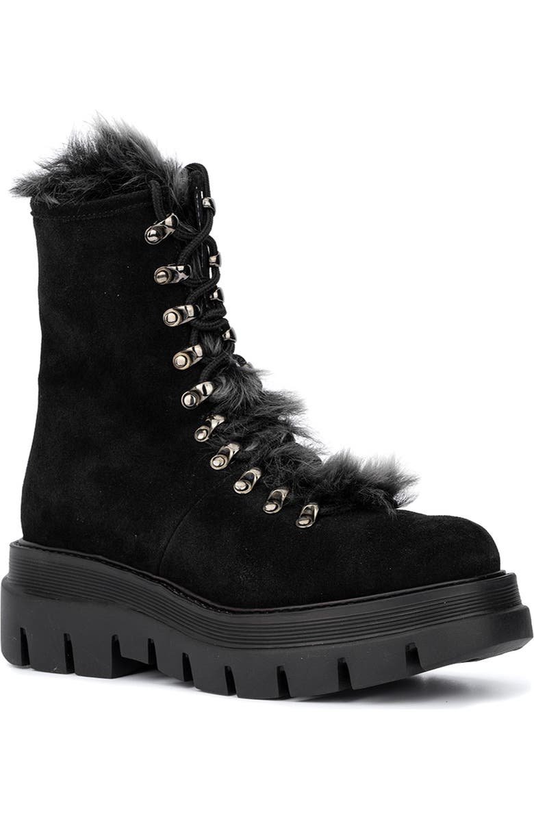 Aquatalia Ivanya Weatherproof Suede & Genuine Shearling Lug Boot, Main, color,