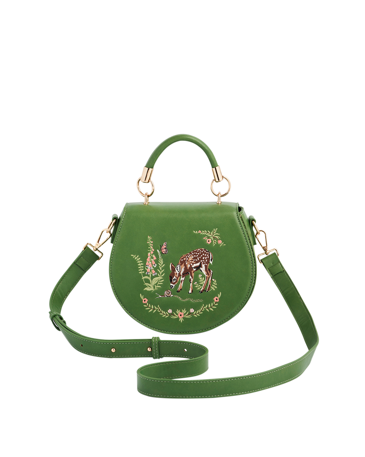 Fable England Fawn & Snail Embroidered Top Handle Saddle Purse, Alternate, color, Light/Pastel Green