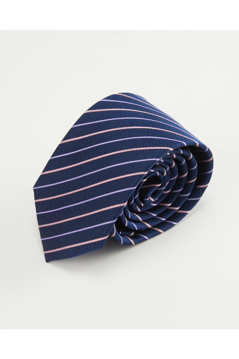 Blush Striped Silk Jacquard Tie, Main, color, Navy