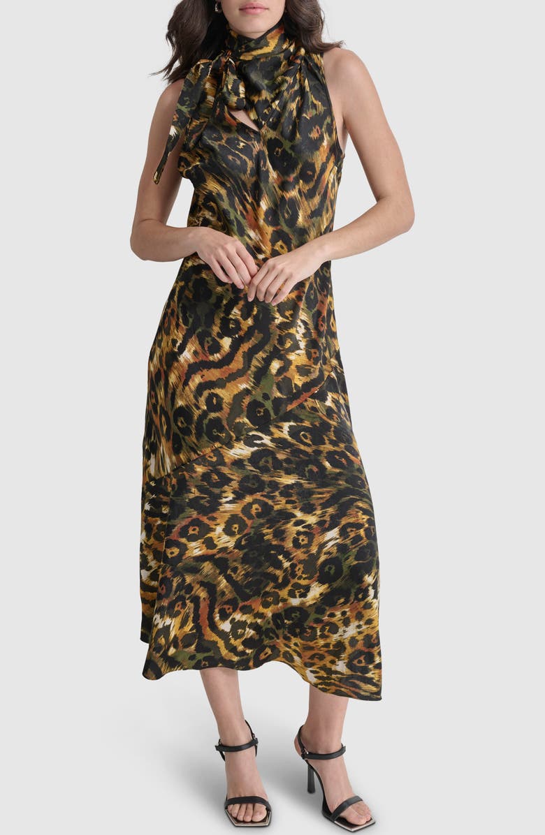DKNY Print Tie Neck Dress, Main, color, 