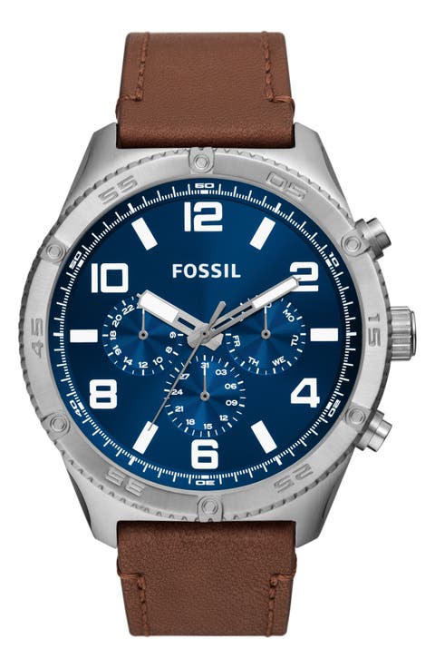 Brox Multifunction Leather Strap Watch, 50mm