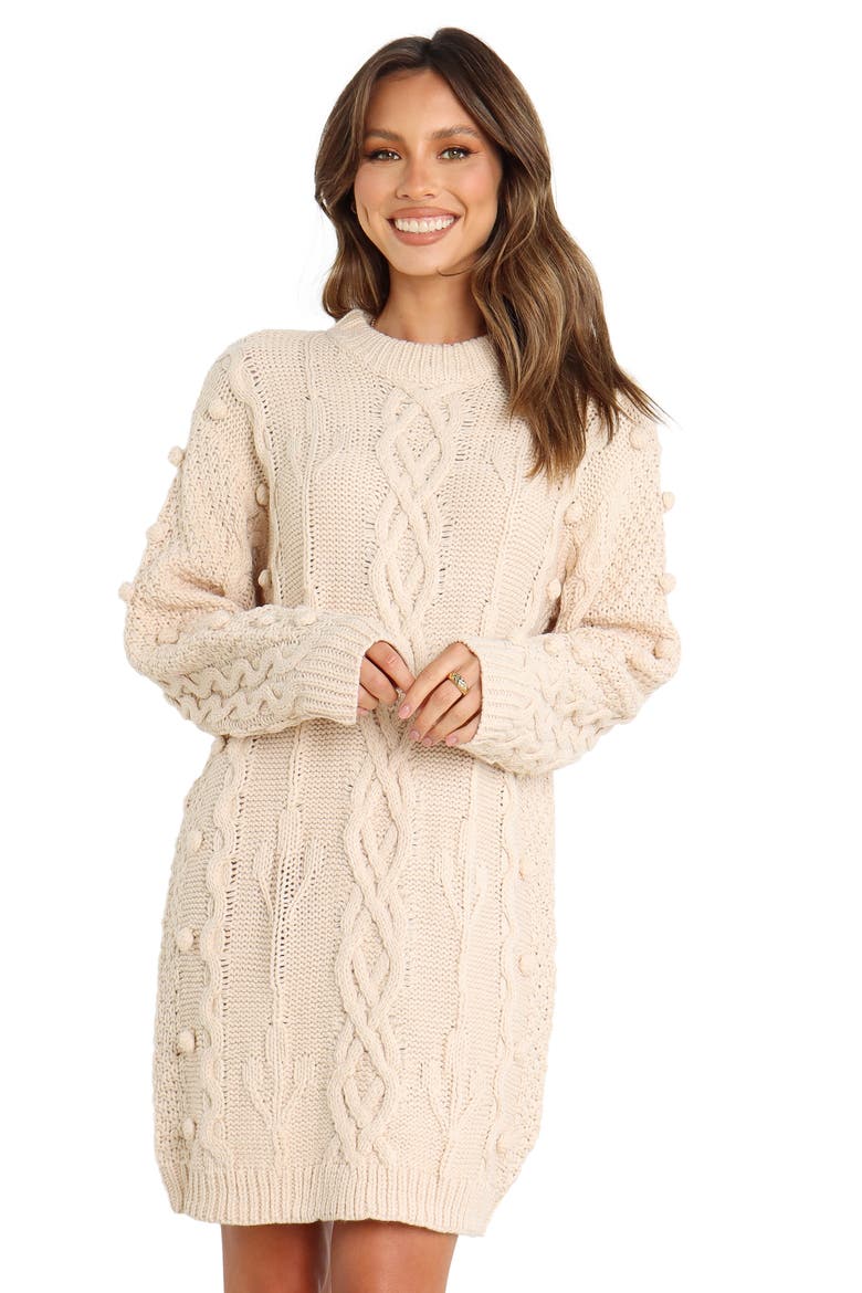 Mona Cable Stitch Long Sleeve Sweater Minidress, Alternate, color, CREAM