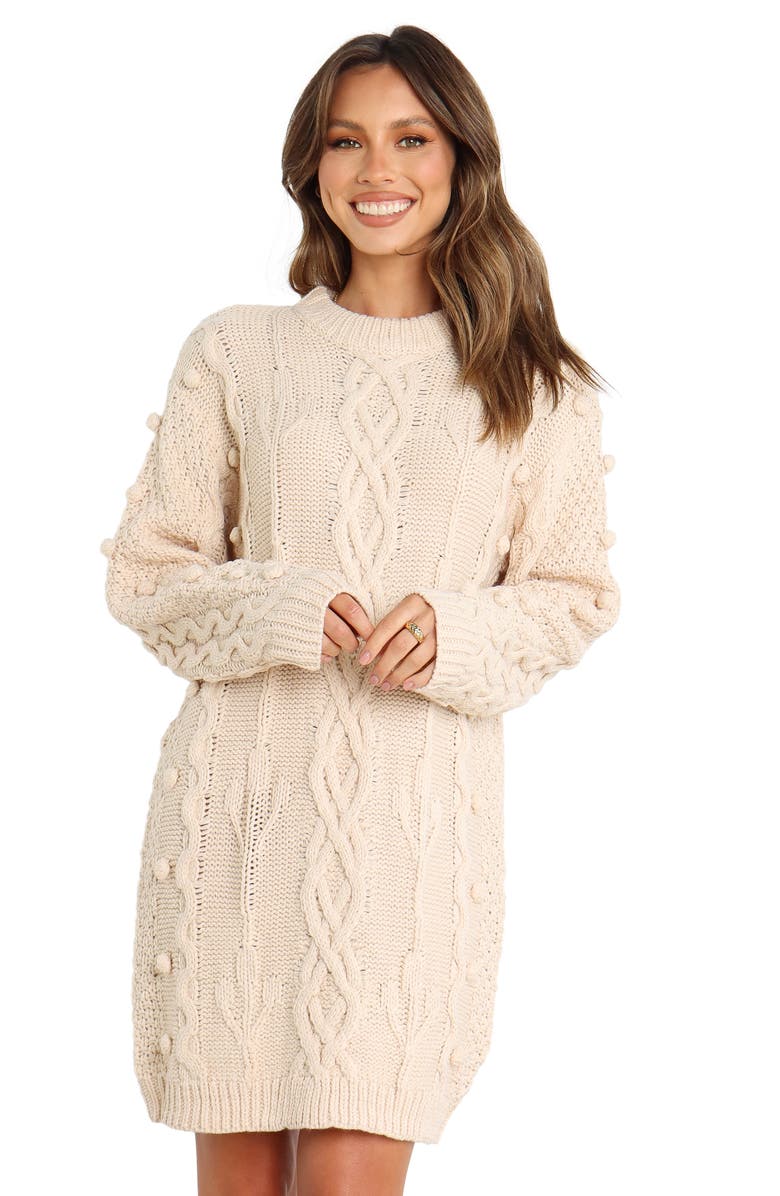 Petal & Pup Mona Cable Stitch Long Sleeve Sweater Minidress, Alternate, color, Cream