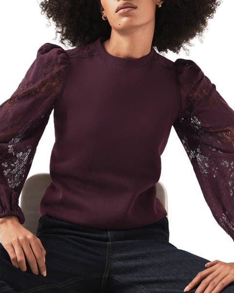 Cotton Blend Lace Sleeve Sweatshirt