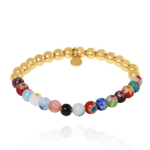 Multicolor Beaded Stretch Bracelet with Gold Accents