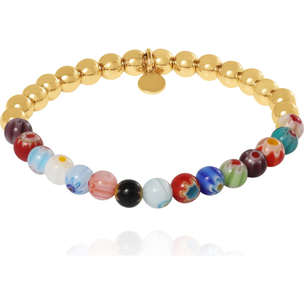 Jessica Simpson Multicolor Beaded Stretch Bracelet With Gold Accents In Multi