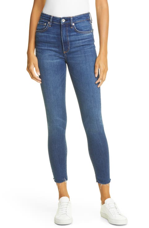 Nina High Waist Raw Hem Ankle Skinny Jeans