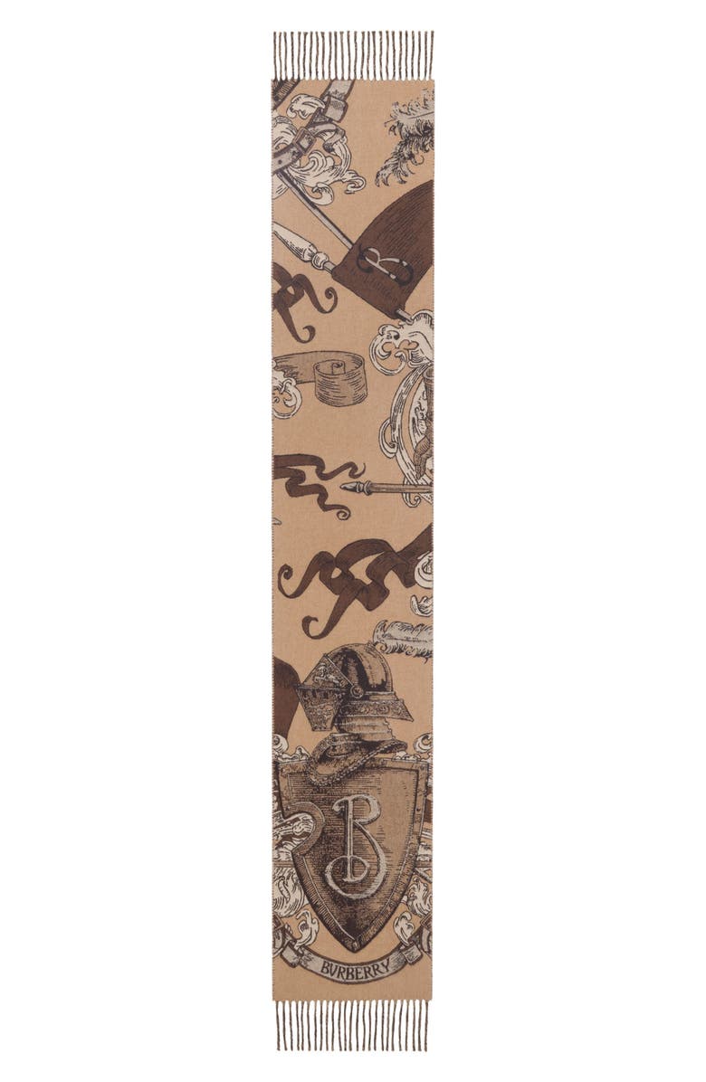 Burberry Etched Knight Cashmere Scarf, Alternate, color, Sand