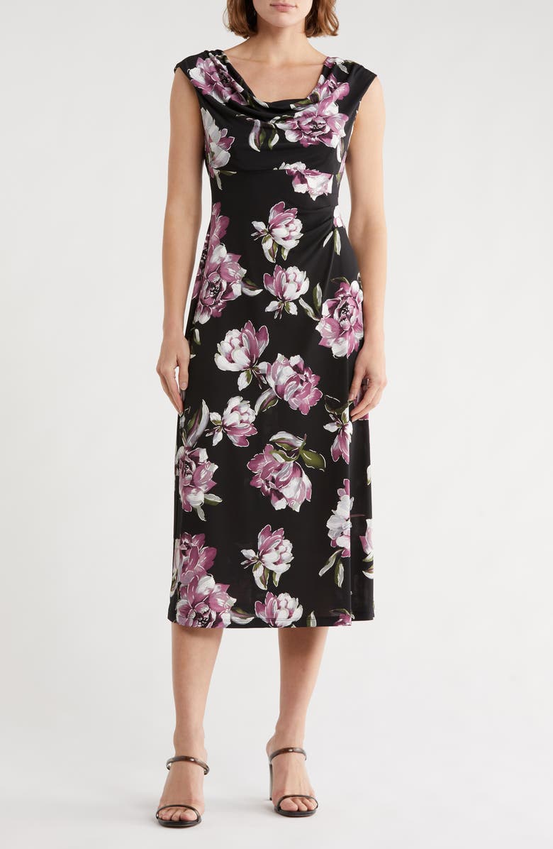 Connected Apparel Drape Neck Midi Dress, Main, color, Plum