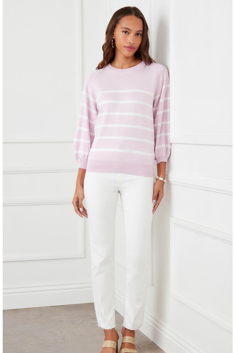 Placed Stripe Sweater, Alternate, color, ROSE/ OFF WHITE