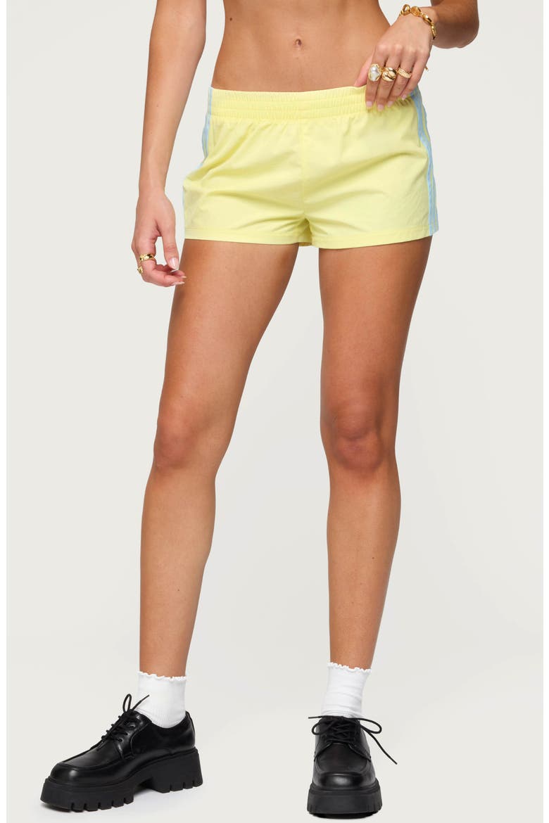 Nikki Low Rise Side Stripe Nylon Shorts, Main, color, YELLOW