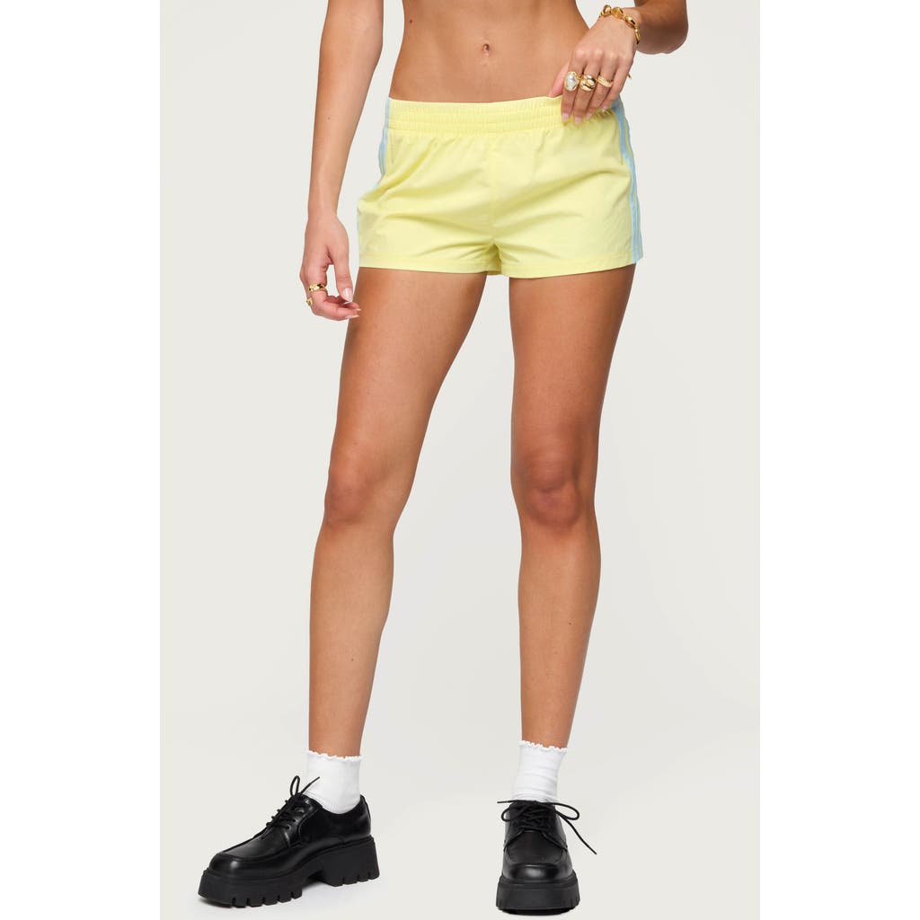 Edikted Nikki Low Rise Side Stripe Nylon Shorts In Green