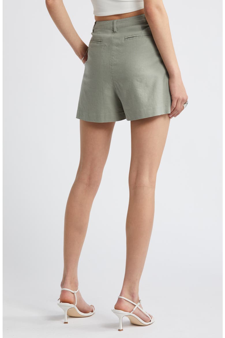 High Waist Linen Blend Shorts, Alternate, color, GREEN HALO