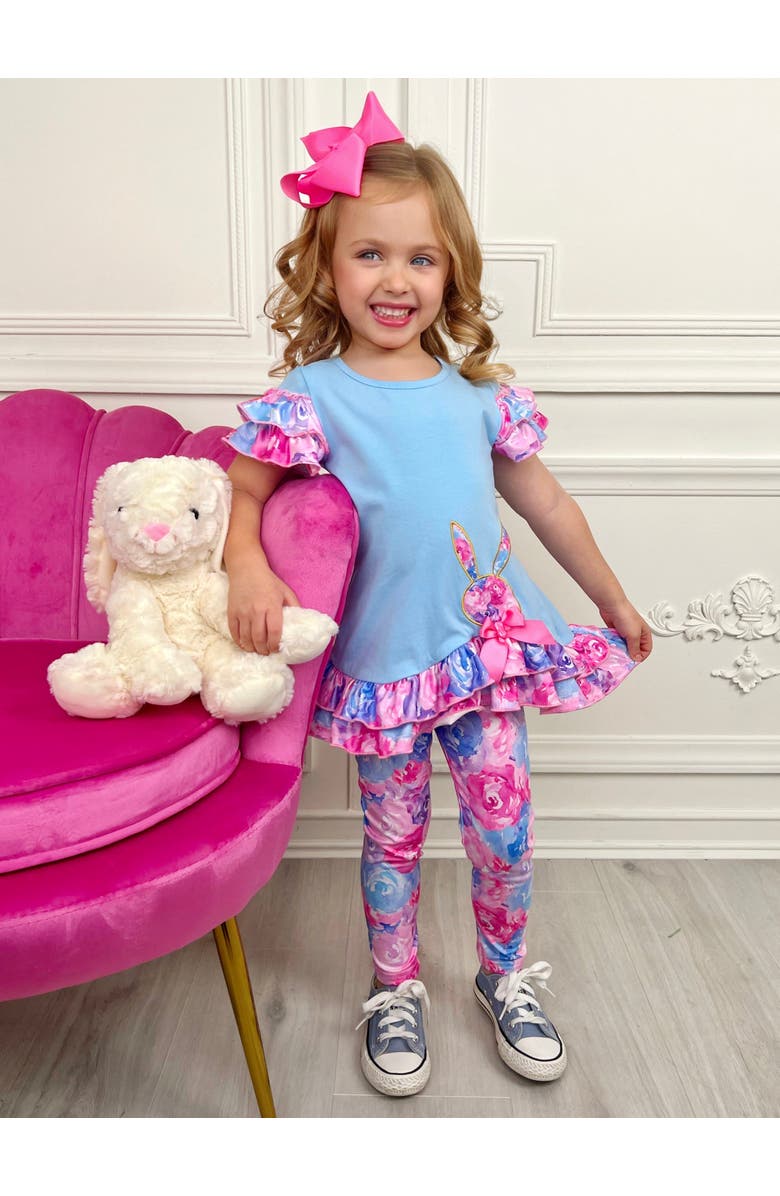 Mia Belle Girls Girls Radiant Roses Floral Bunny Legging Set, Alternate, color, Blue