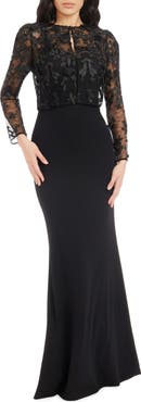 Dress the Population Andra Appliqué Puff Sleeve Sheer Jacket