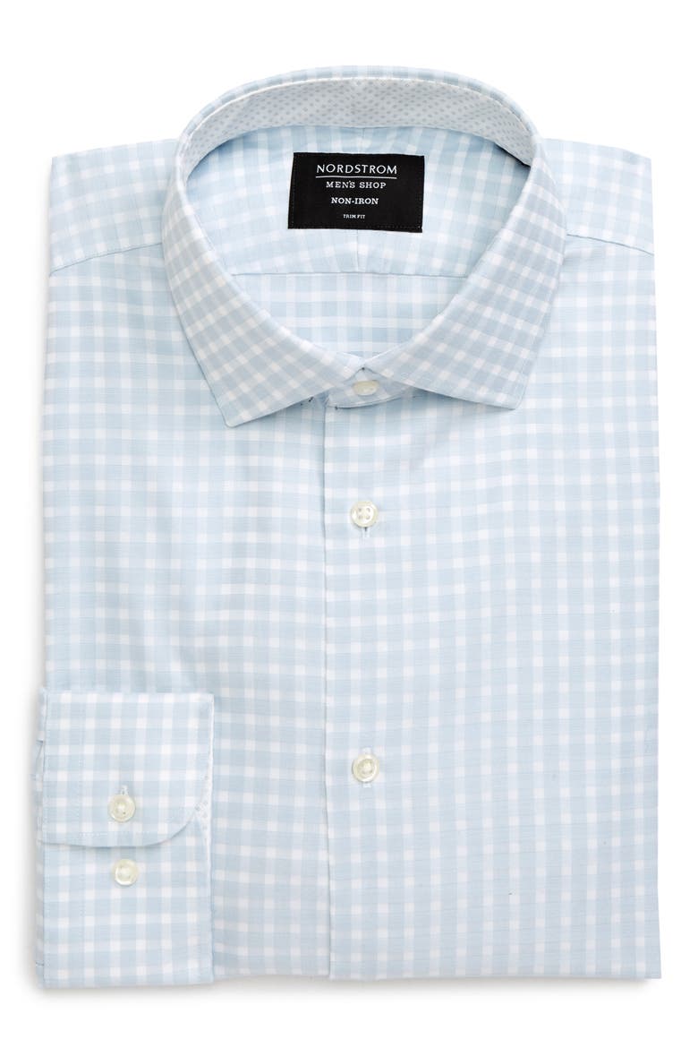 Trim Fit Non-Iron Dress Shirt, Alternate, color, BLUE COOL EOE PLAID